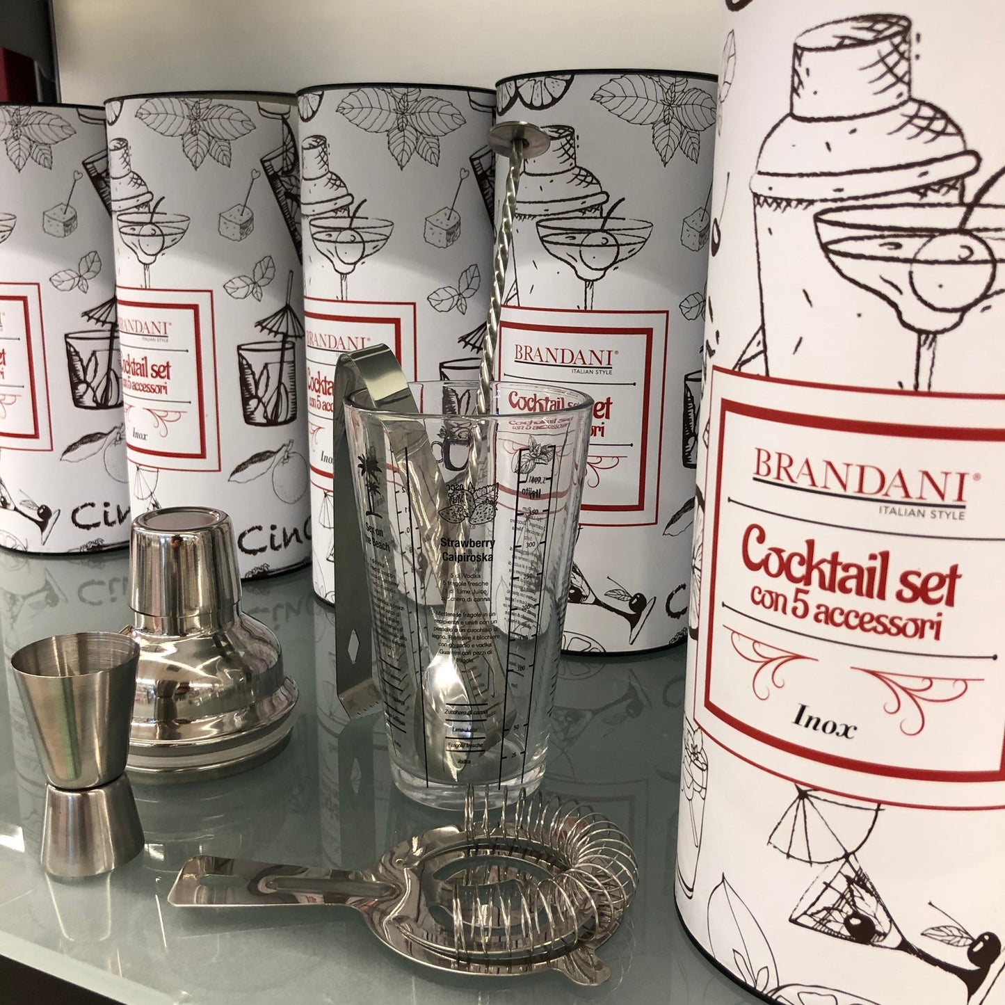 Cocktail Set con Shaker in Vetro e Accessori Inox - Brandani