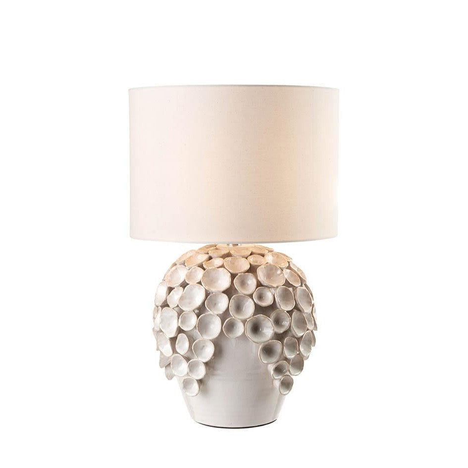 Lampada da Tavola in Ceramica Bianca Lavorata a Mano