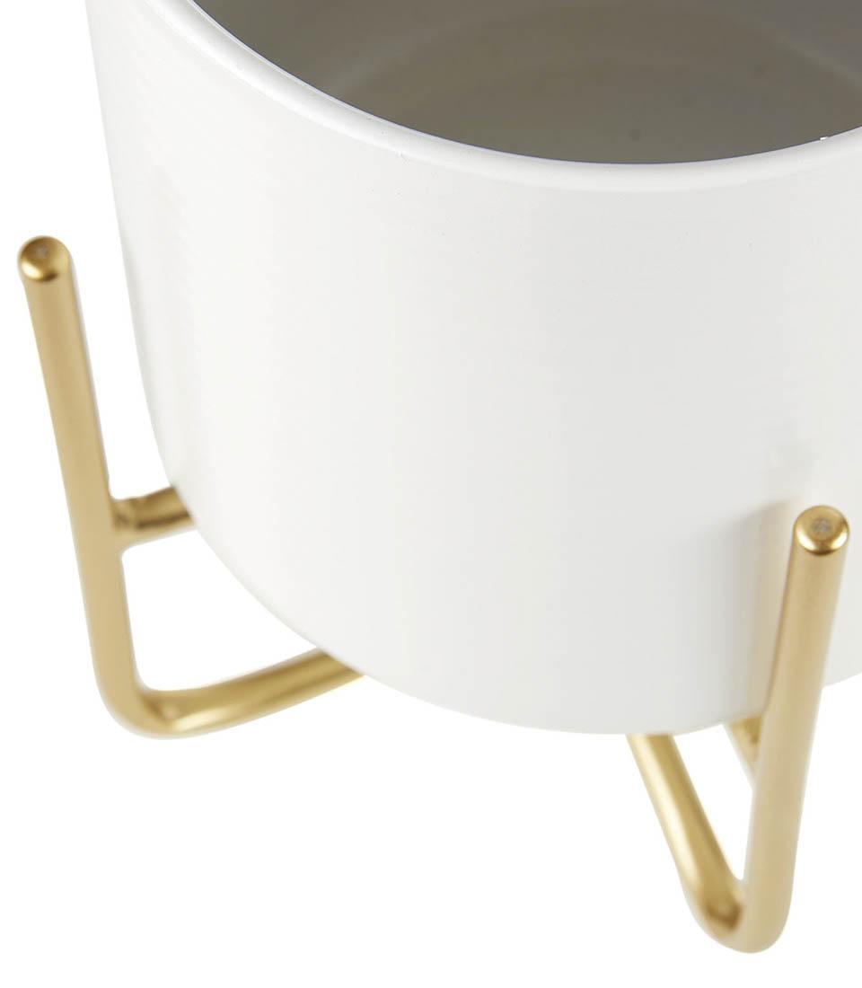 Set 3 Cache-Pot in Ceramica Bianca con struttura color Oro