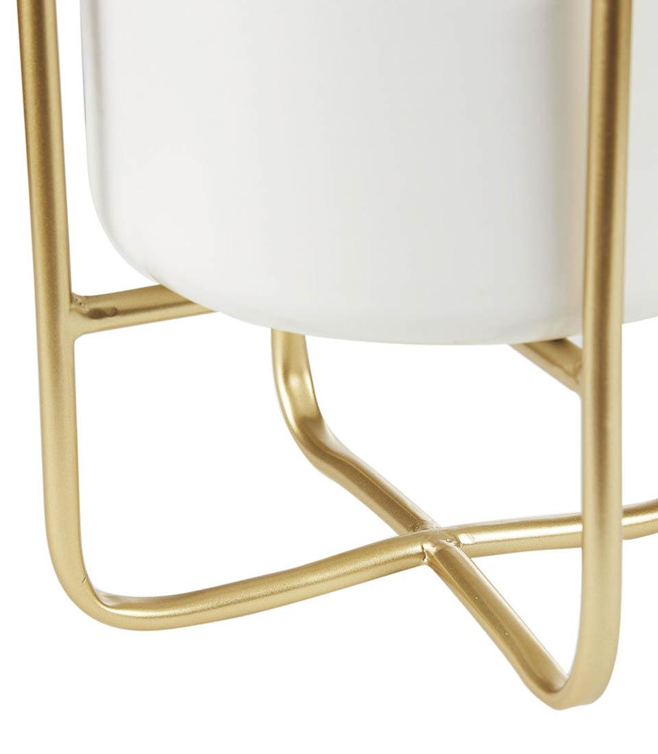 Set 3 Cache-Pot in Ceramica Bianca con struttura color Oro
