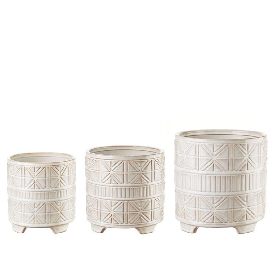Set 3 Cache-Pot in Ceramica Bianca Effetto Anticato