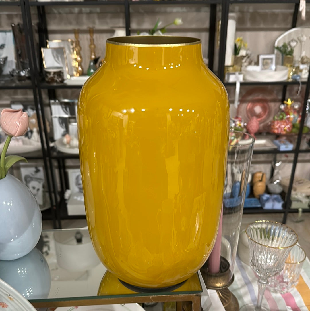 Vaso Alto Ovale in Metallo Smaltato Giallo - H 30cm