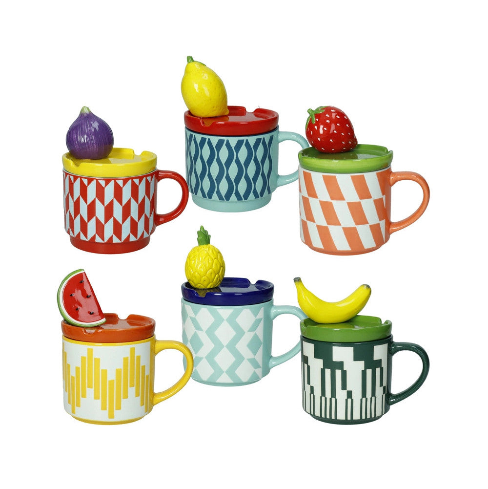 Tazza "Le Fruttose" con Tappo - Colori e Soggetti Assortiti