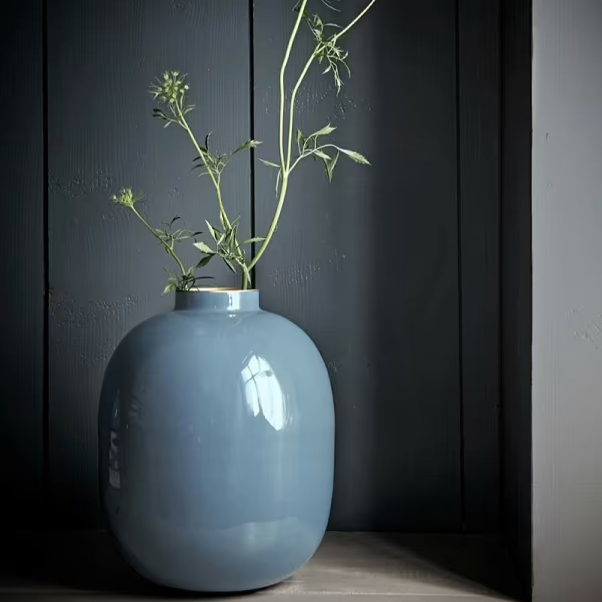 Vaso Ovale in Metallo Smaltato Light Blue - H 32cm