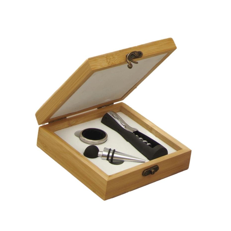 Set Degustazione Vino 3Pz. con Cofanetto Bambù