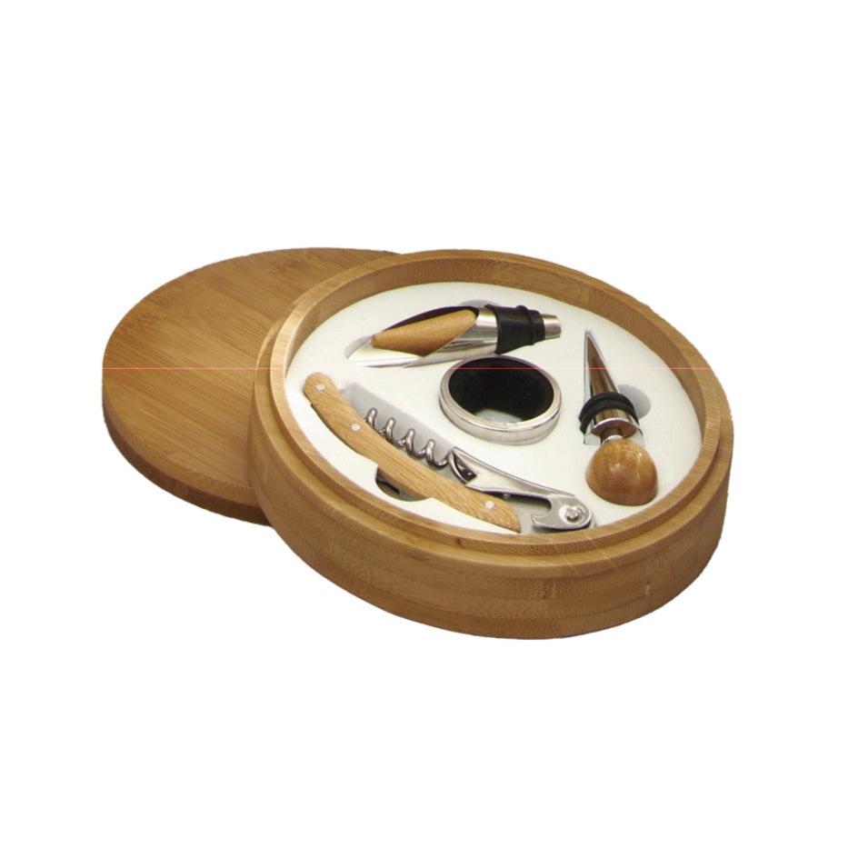 Set Degustazione Vino 4Pz. con Cofanetto Bambù