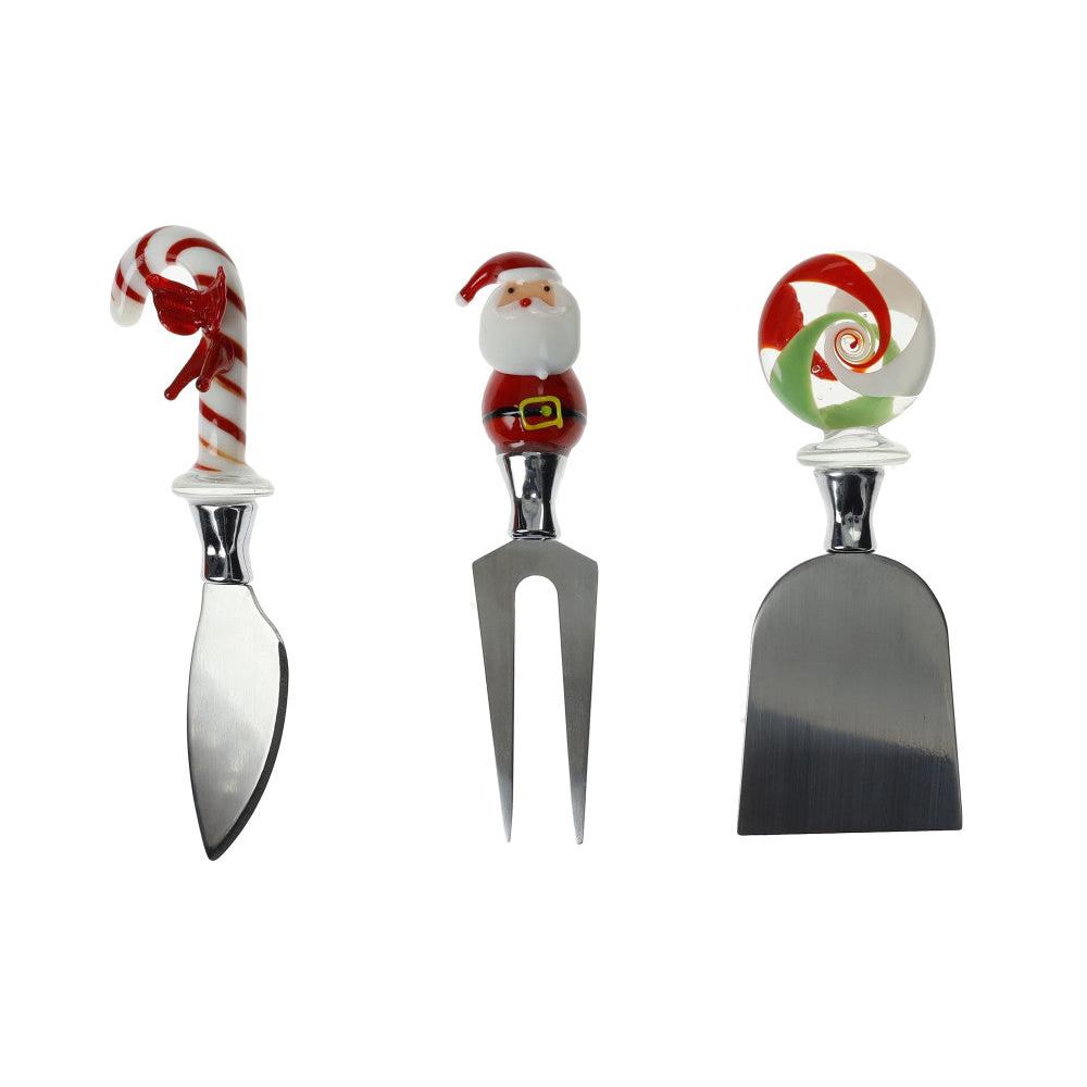 Set 3 Coltelli da Formaggio Christmas in Acciaio e Vetro