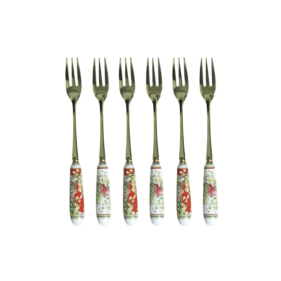 Set 6 Forchettine Inox Gold con Manico in Ceramica "Carol"
