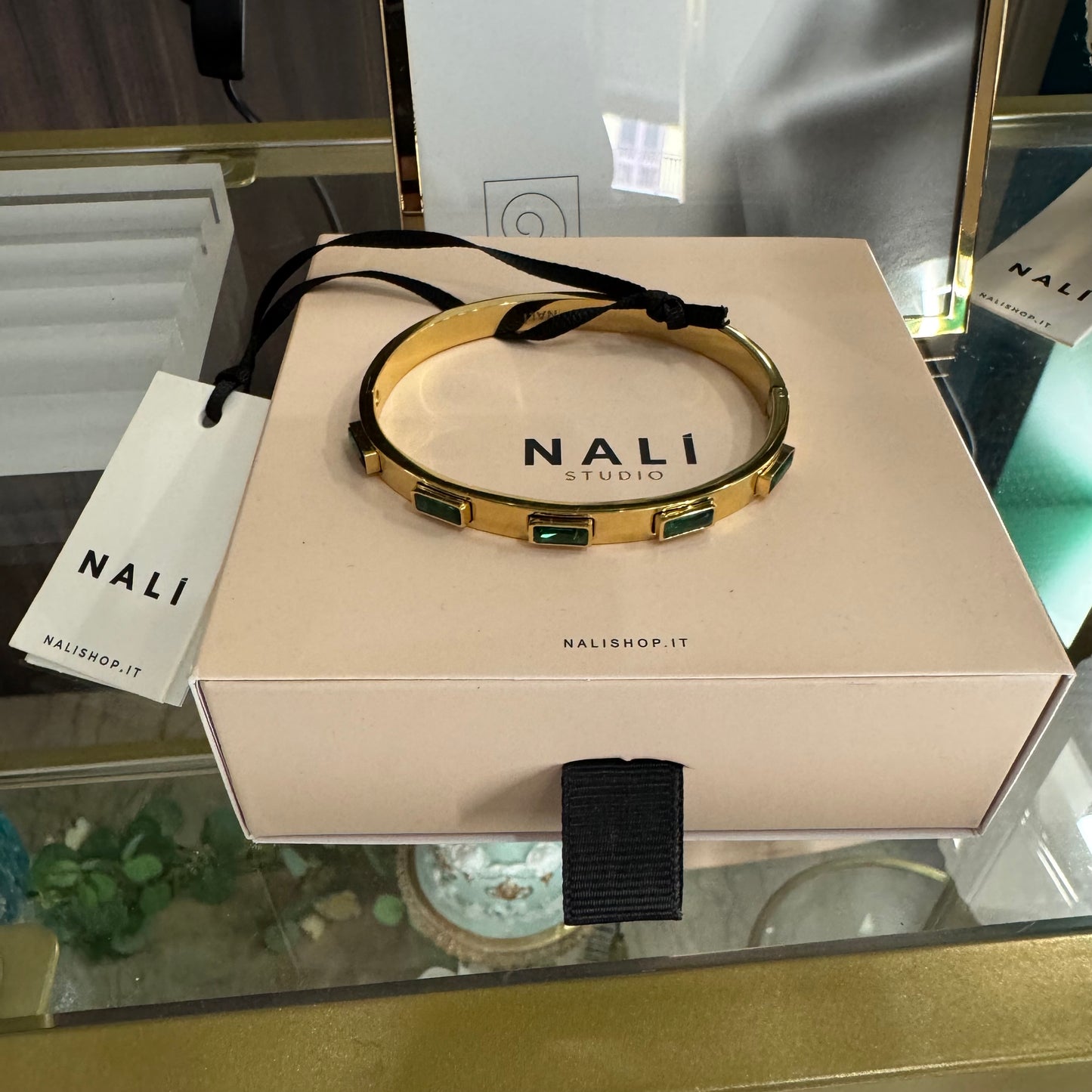 Bracciale Rigido "STEPH" con Pietre Verdi - Nalì