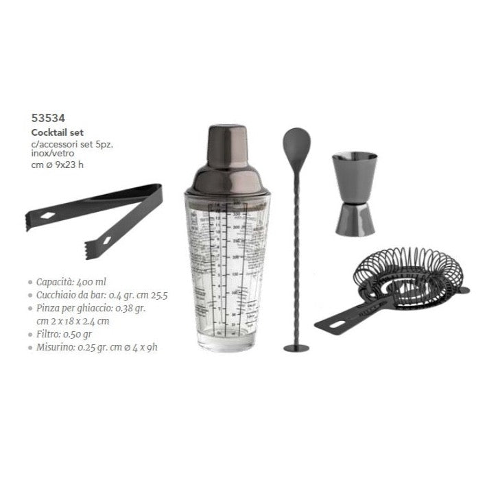 Cocktail Set con Shaker in Vetro e Accessori Inox - Brandani