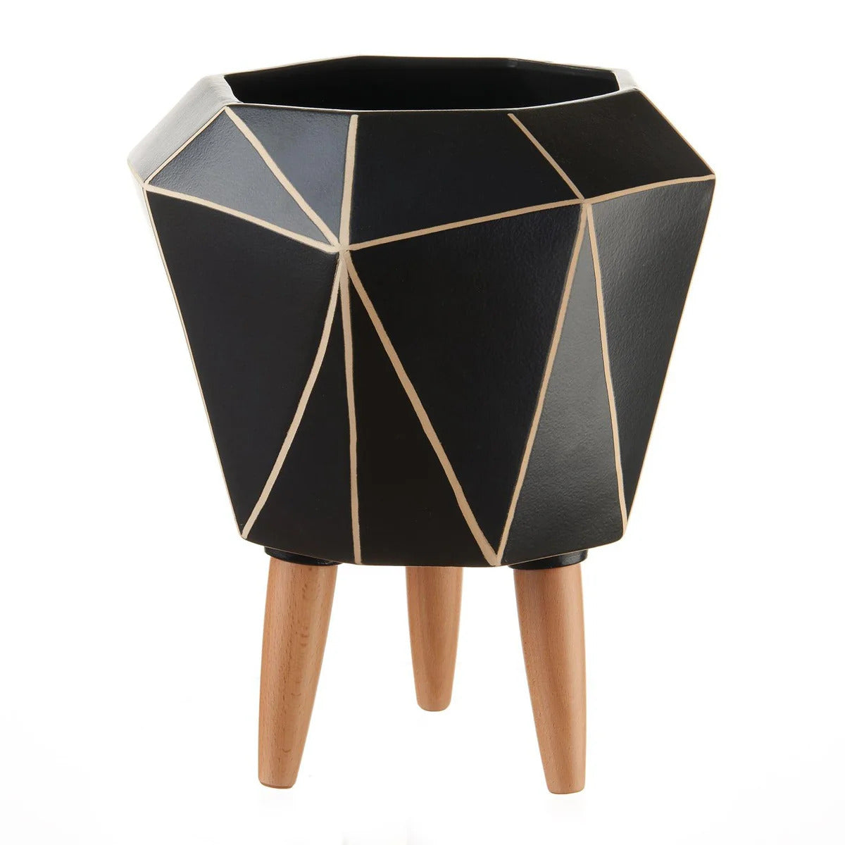 Cache-Pot in Ceramica Nera e Legno (2 Misure)