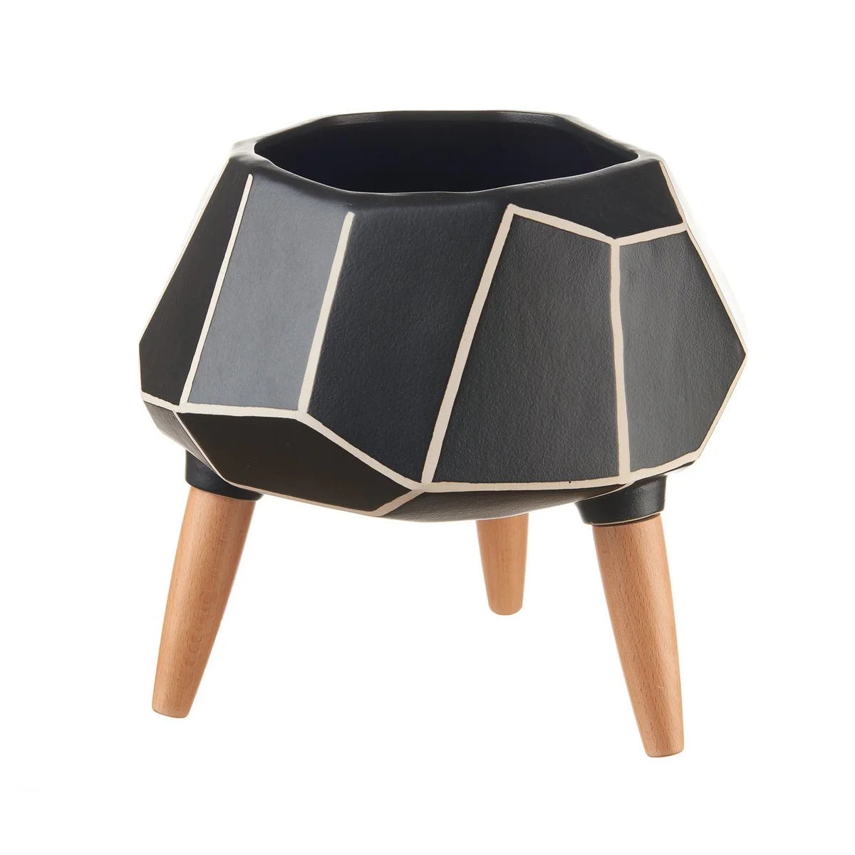 Cache-Pot in Ceramica Nera e Legno (2 Misure)