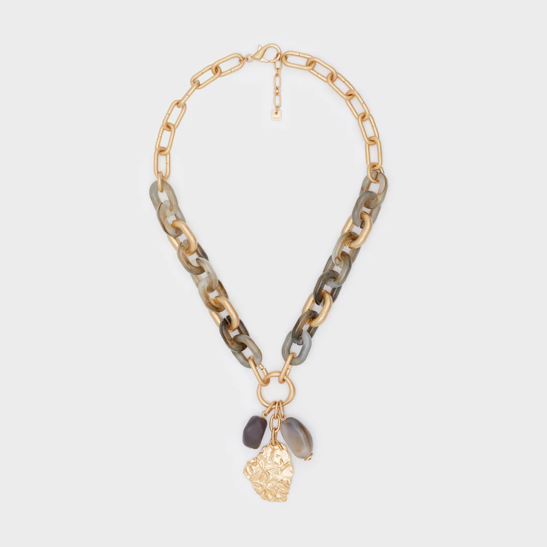 Collana "IVY Long" con Pendente in Resina Grigio