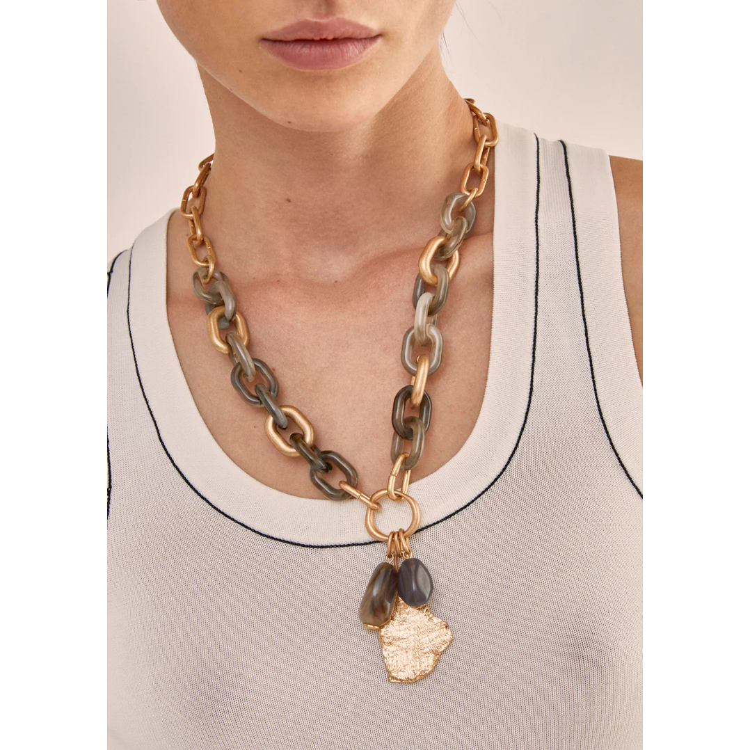 Collana "IVY Long" con Pendente in Resina Grigio