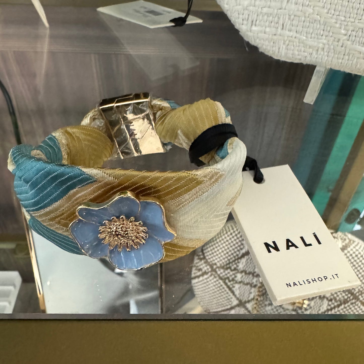 Bracciale in Tessuto con Fiore Azzurro - Nalì