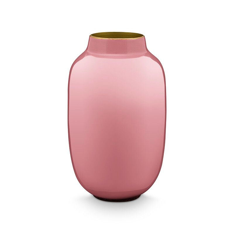 Vaso Alto Ovale in Metallo Smaltato Rosa Antico - H 30cm