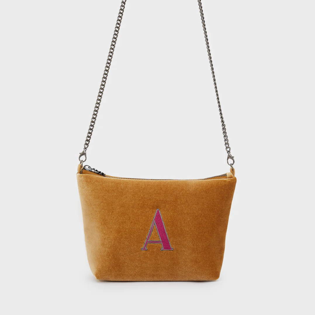 Alphabet Mini Bag in Velluto con Lettera Ricamata - Nalì