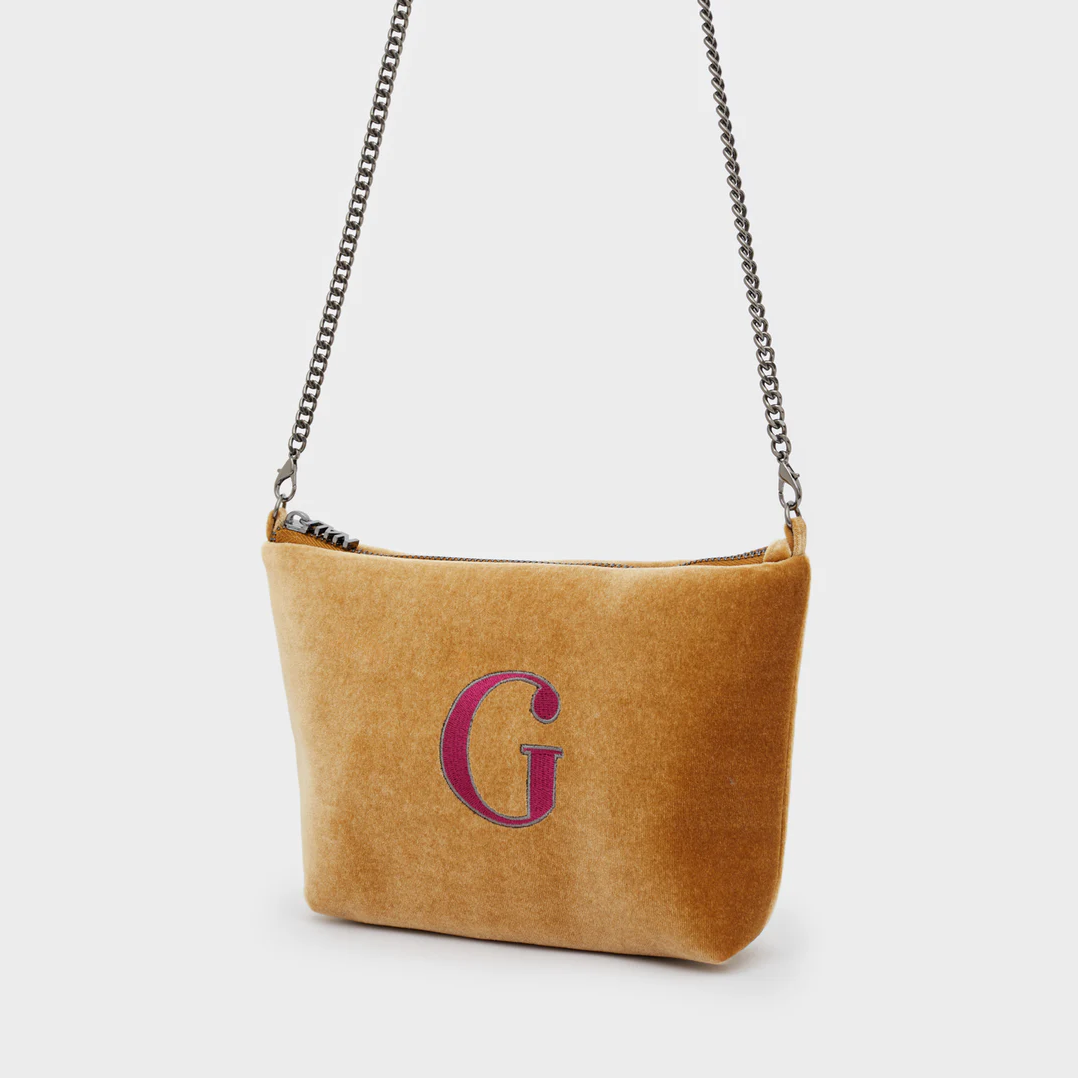 Alphabet Mini Bag in Velluto con Lettera Ricamata - Nalì