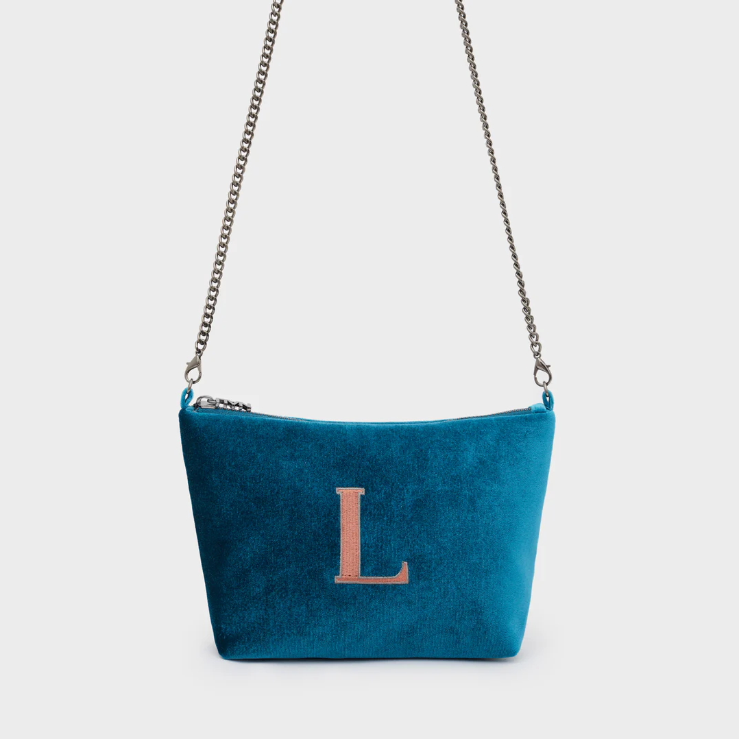 Alphabet Mini Bag in Velluto con Lettera Ricamata - Nalì
