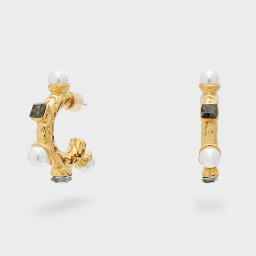 Orecchini Cerchi color Oro con Perle - Nalì