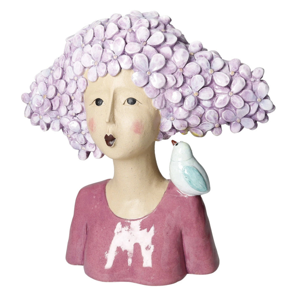 Statuetta Decorativa "Lady con Usignolo" in Resina