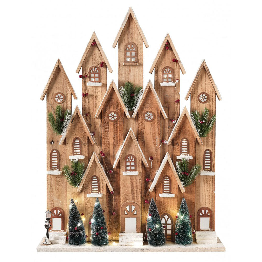 Villaggio Innevato in Legno cm 85 con Luci Led - Brandani