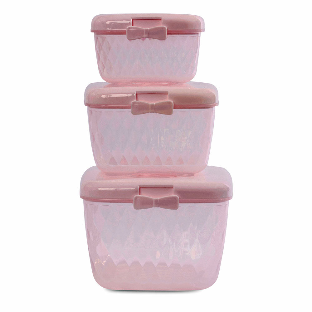 Miss Etoile - Set 3 Contenitori Cucina in Plastica Rosa con Coperchio