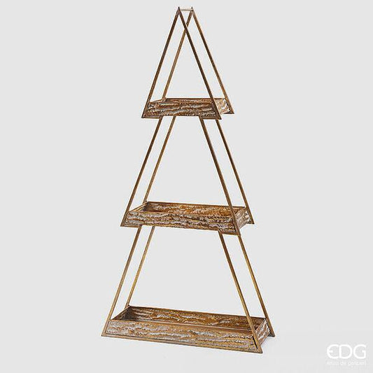 Espositore Natalizio "Pino" a 3 Ripiani in Metallo Oro - 2 Misure