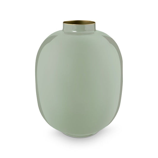 Vaso Ovale in Metallo Smaltato Verde Salvia - H 32cm