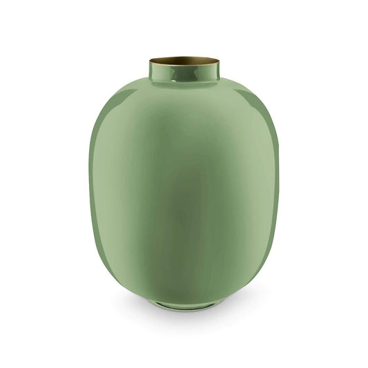 Vaso Ovale in Metallo Smaltato Verde - H 32cm
