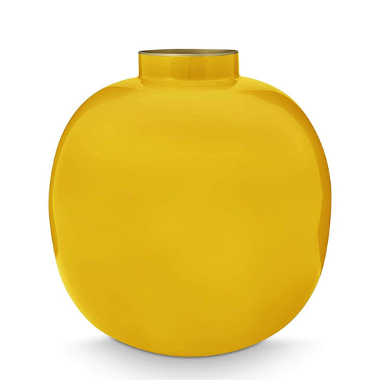Vaso Tondo in Metallo Smaltato Giallo - H 23cm