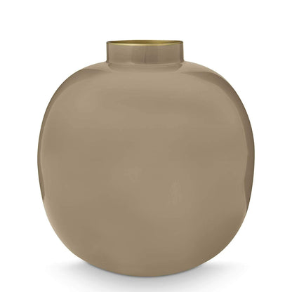 Vaso Tondo in Metallo Smaltato Marrone Khaki - H 23cm