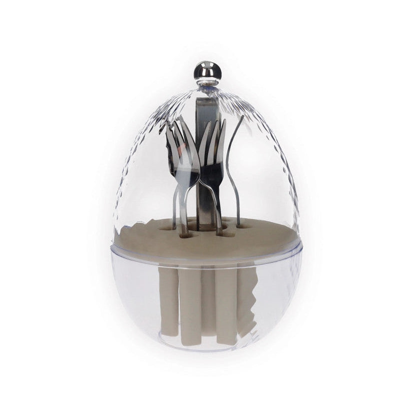 Portaposate Mini Ovetto con 6 Forchettine Inox