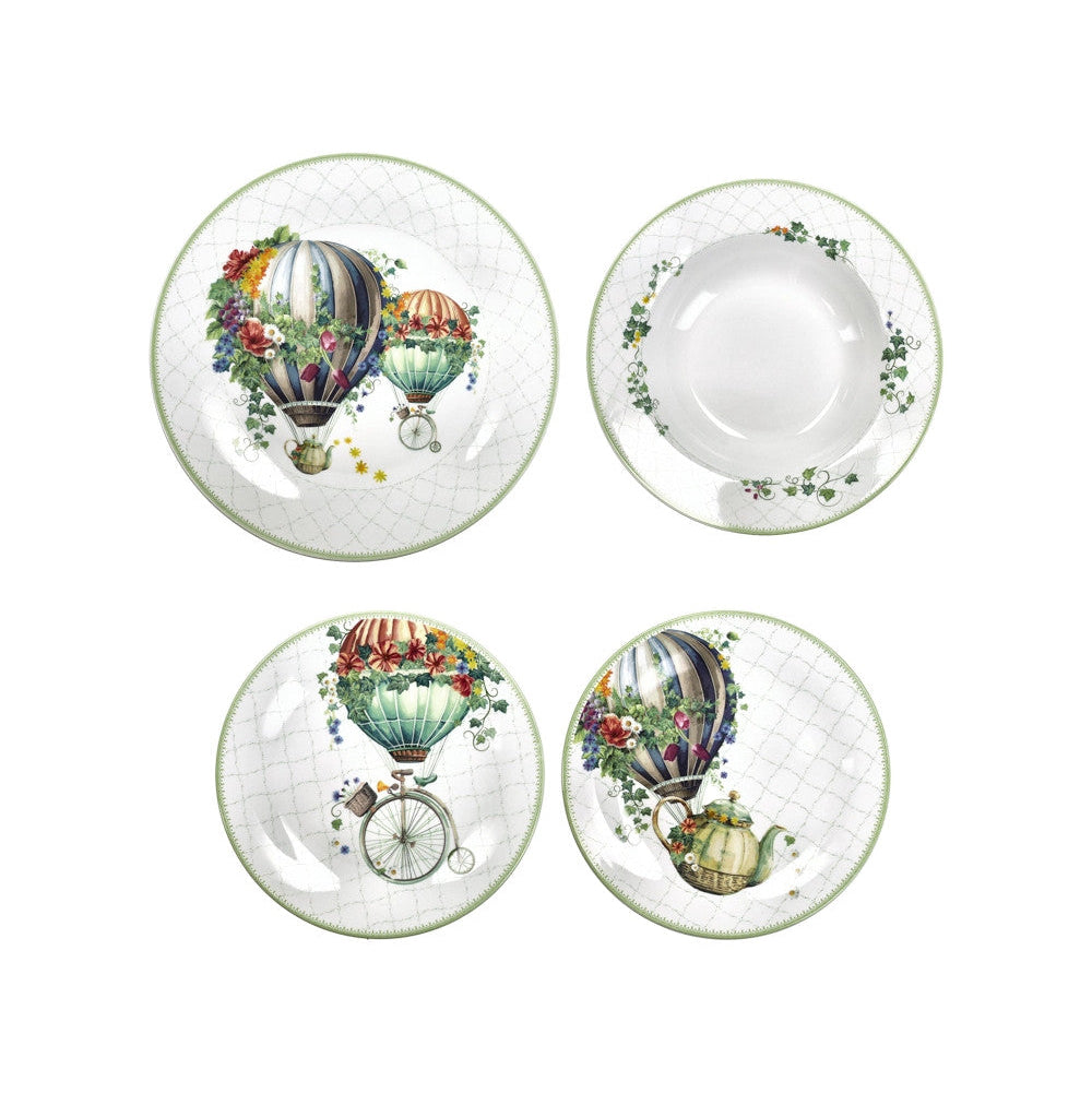 Servizio Piatti Tavola 18pz "Wonderland" in Porcellana Decorata