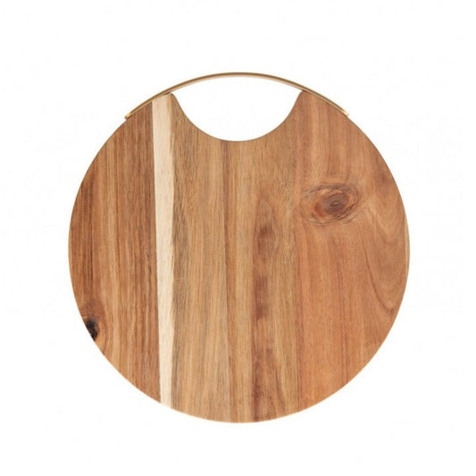 Tagliere Rotondo in Legno di Acacia con Manico Oro - Brandani