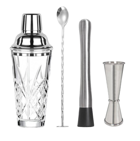 Cocktail Set 4pz con Shaker in Vetro e Accessori Inox
