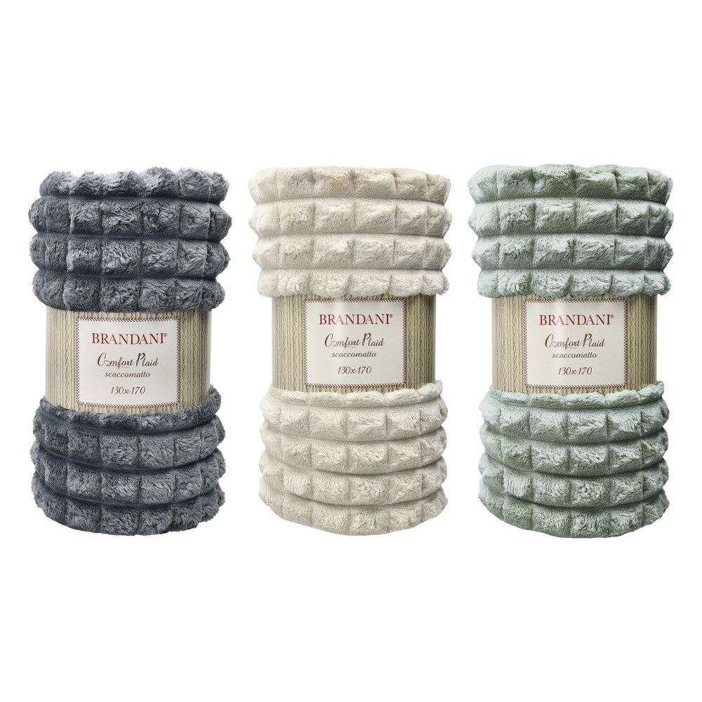 Plaid "Scaccomatto" in Poliestere - 3 Colori Assortiti