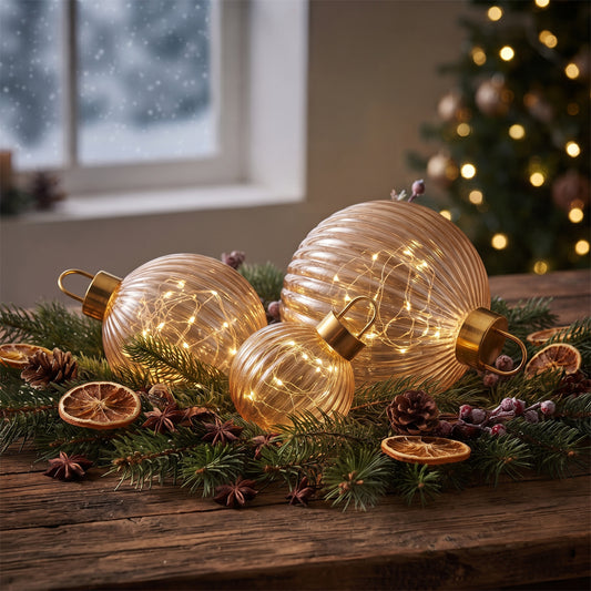 Sfera Natalizia Decorativa in Vetro con Luci LED in 3 Misure