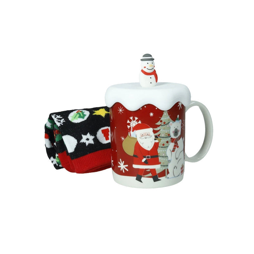 Tazza Mug "Pupazzo di Neve" con Tappo in Silicone e Calzini in Cotone