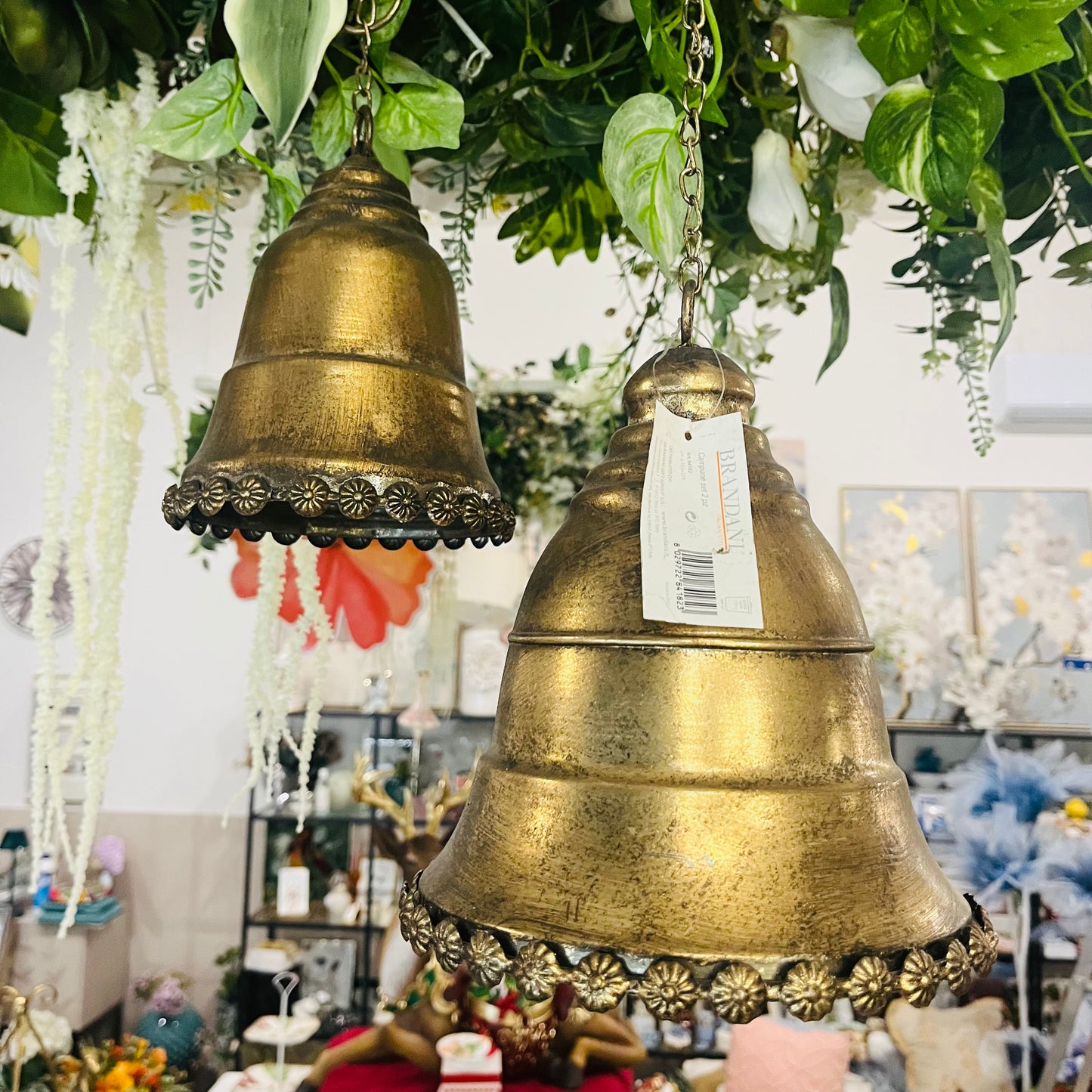 Set 2 Campane Decorative da appendere in Metallo Oro Antico