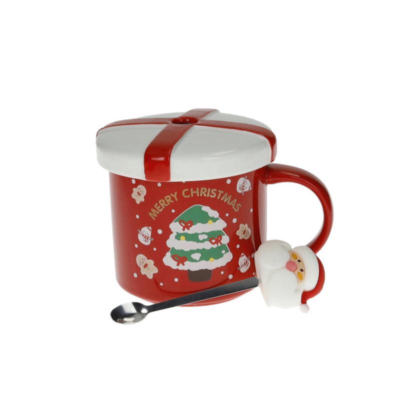 Tazza Mug Merry Christmas Rossa con Tappo e Cucchiaino