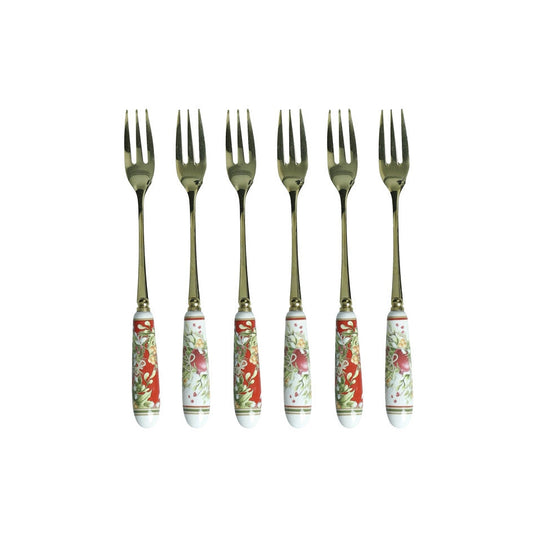 Set 6 Forchettine Inox Gold con Manico in Ceramica "Carol"