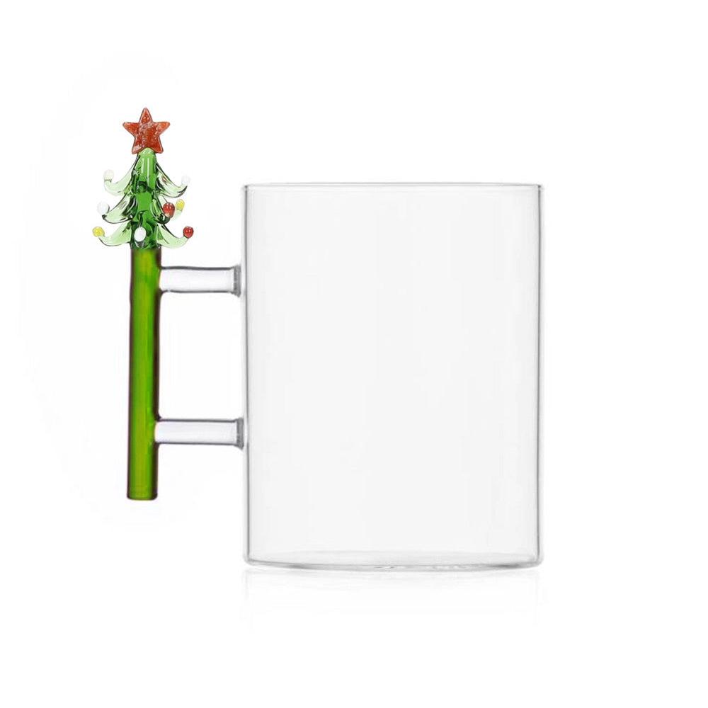 Set 2 Tazze Mug in Vetro con Manico Decorato "W il Natale"