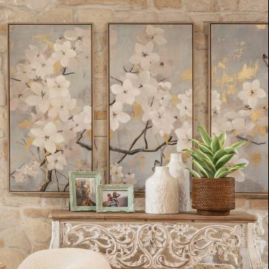 Set 3 Quadri in Stampa Serigrafica su Tela con Applicazioni - 50x100 (1Q266)