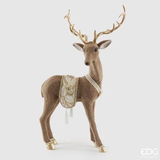 Decoro Natalizio Cervo Vellutato e Bardato Oro - H75