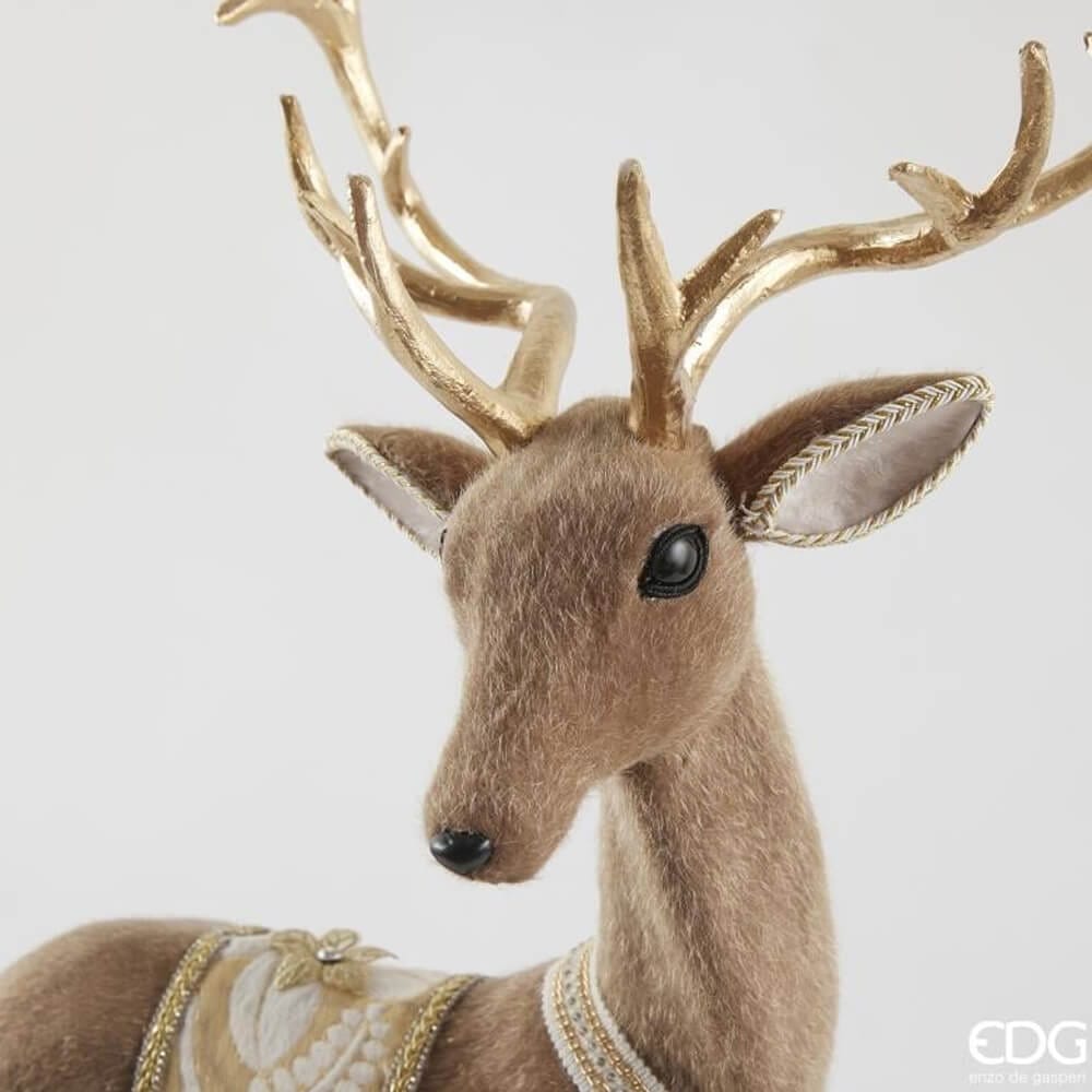 Decoro Natalizio Cervo Vellutato e Bardato Oro - H75