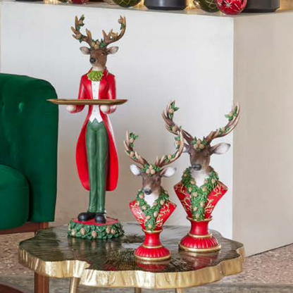 Decoro Natalizio Renna con Vassoio in Poliresina - H61
