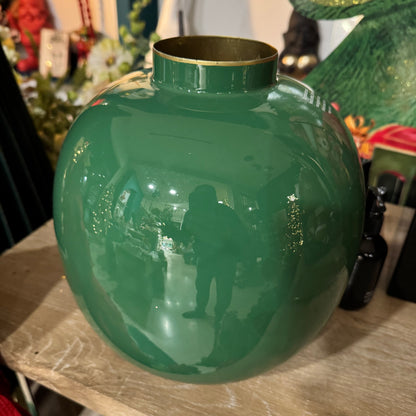 Vaso Tondo in Metallo Smaltato Verde - H 23cm