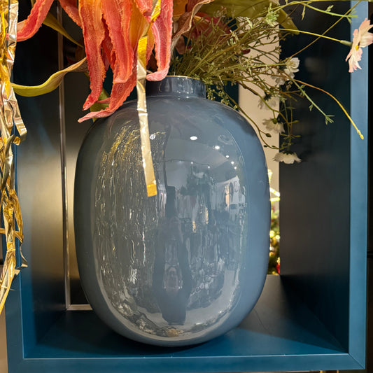 Vaso Ovale in Metallo Smaltato Light Blue - H 32cm