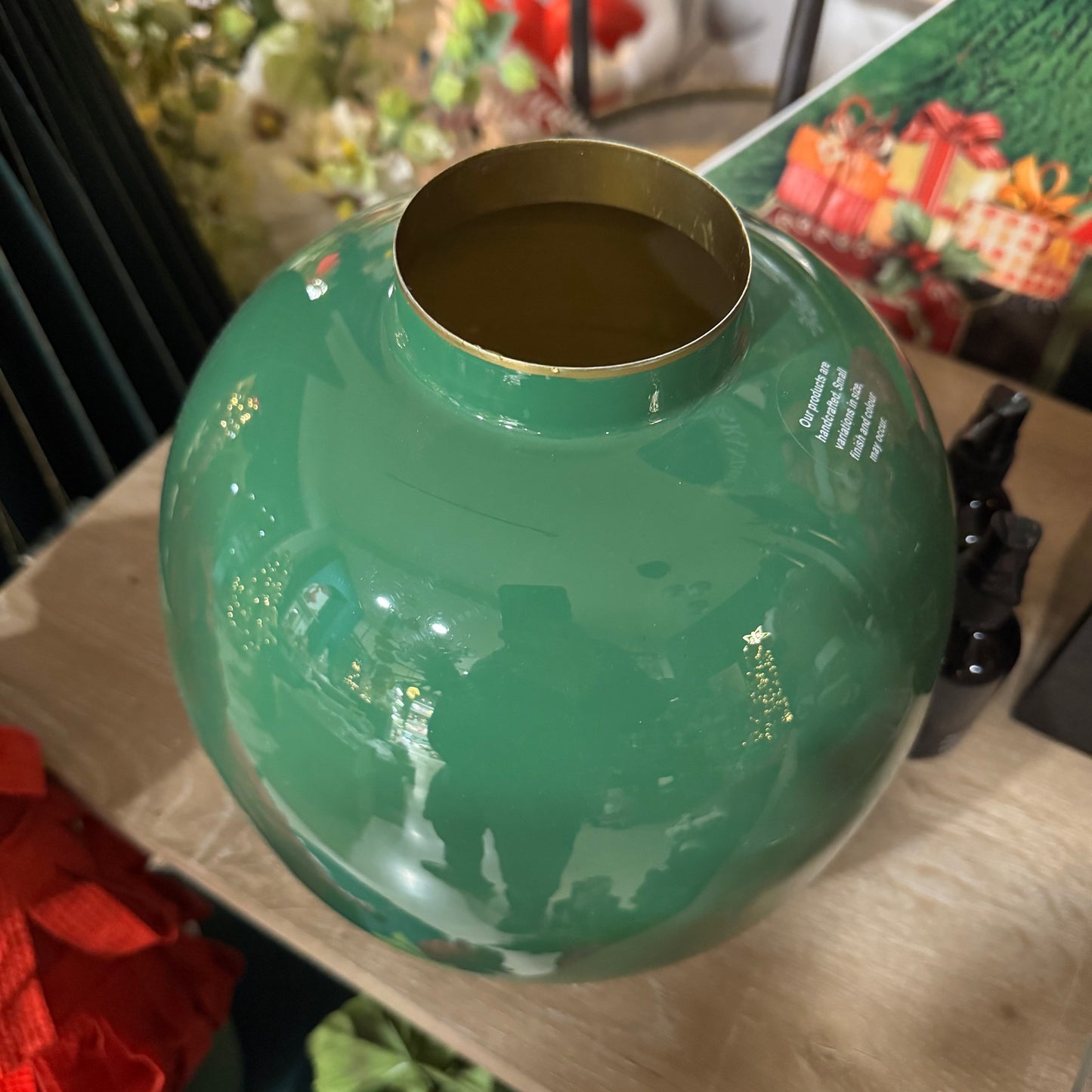 Vaso Tondo in Metallo Smaltato Verde - H 23cm